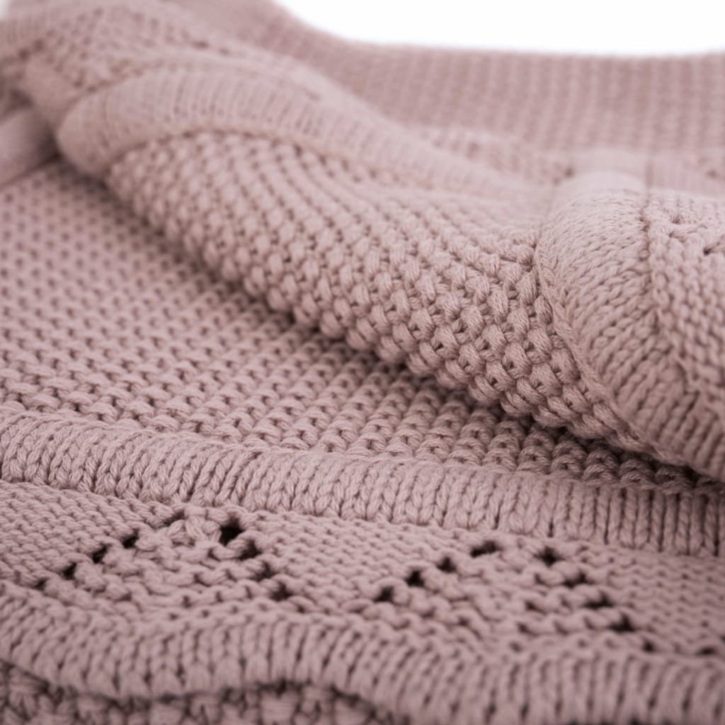 Heirloom baby blanket in pale mauve color