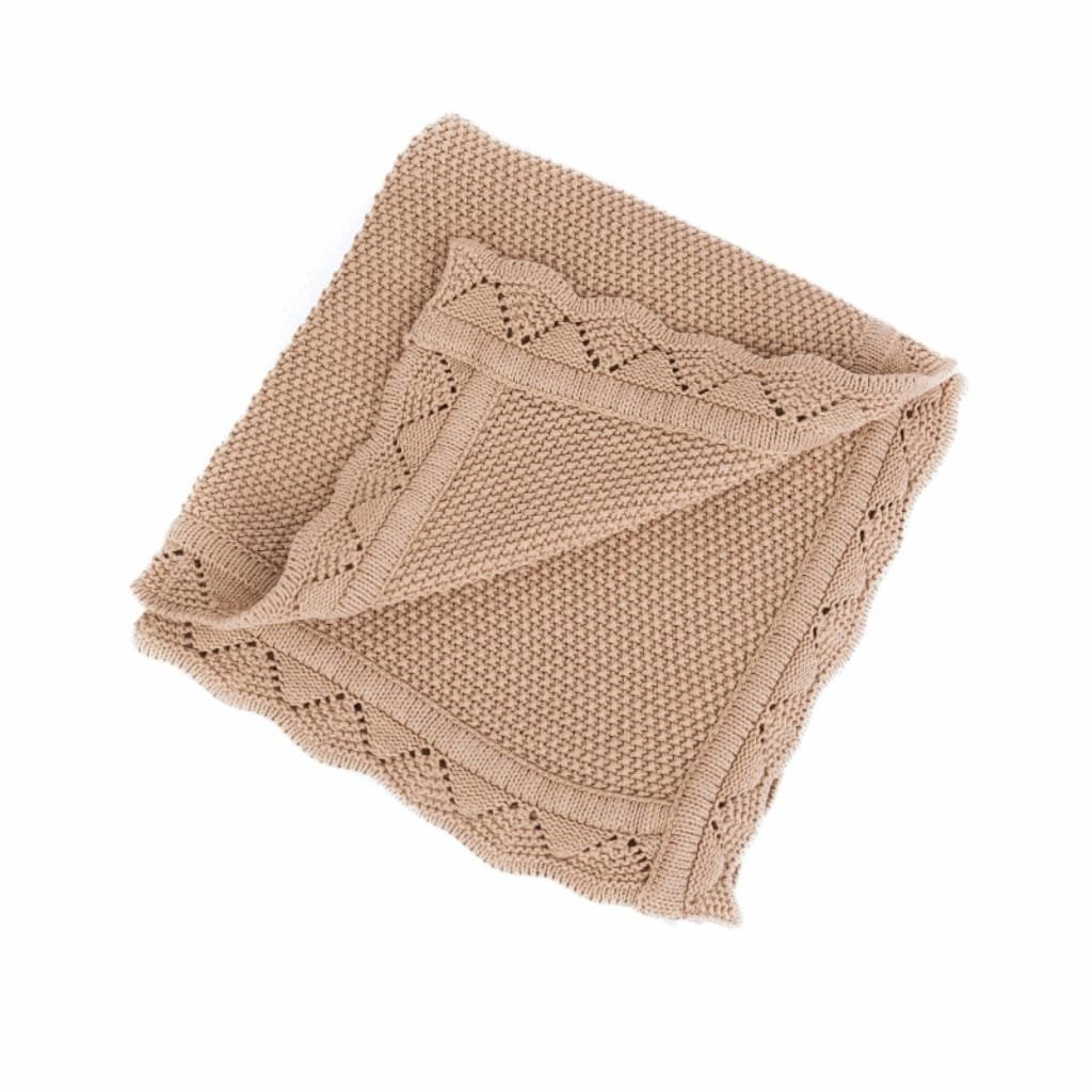 Heirloom baby blanket in caramel color