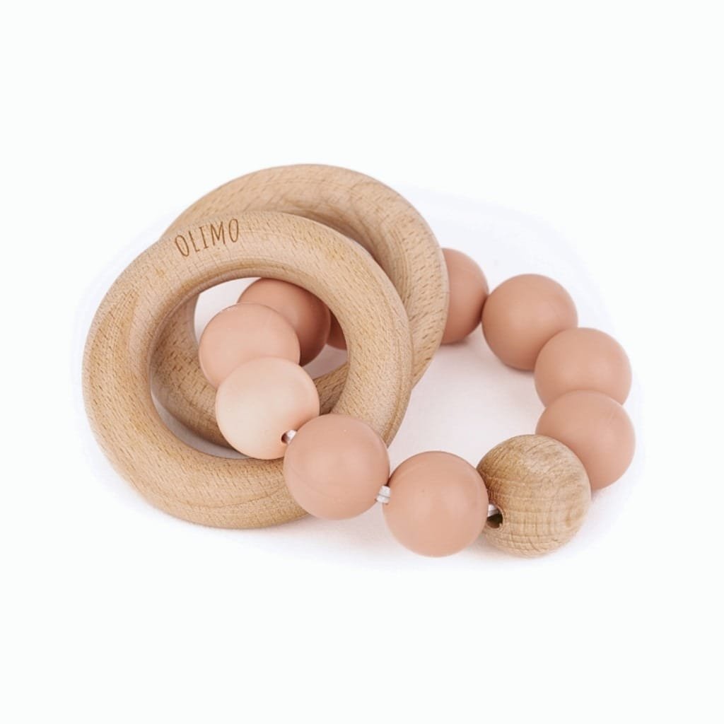 Wooden silicone teething ring in muted color